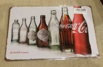 Coke Bottle Evolution 11.75" x 8" Tin Metal Sign Nostalgic Retro Coca-Cola 