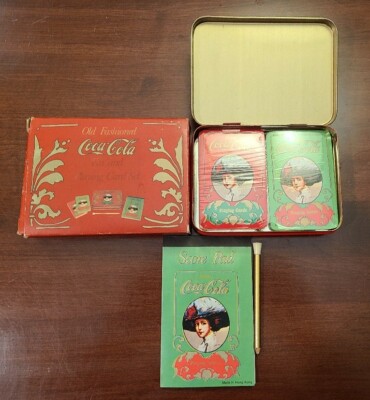 Vintage Coca-Cola Playing Cards w/ Score Pad, Pencil , Tin & Original Box 